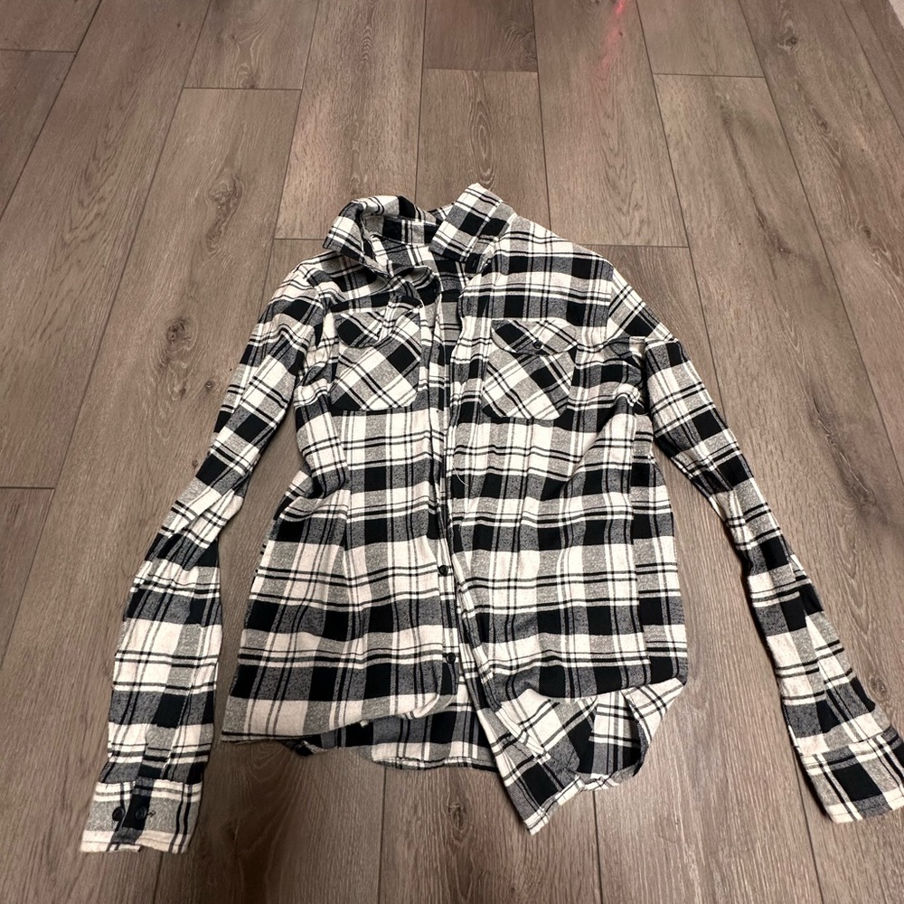 Black and White Plaid Button-Up Shirt